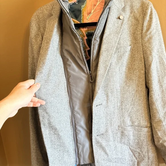 Ted Baker Gray Herringbone Notched Lapel Blazer Jacket Size 2 - Picture 7 of 9